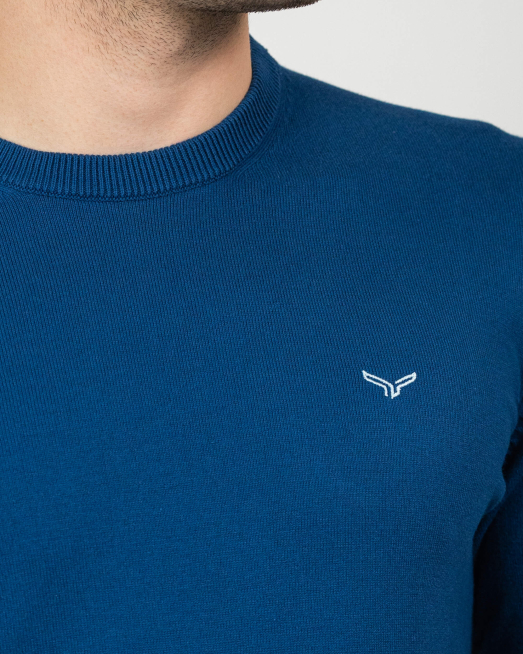 'СИН ПАМУЧЕН ПУЛОВЕР С КОНТРАСТНА БРОДЕРИЯ ЛОГО