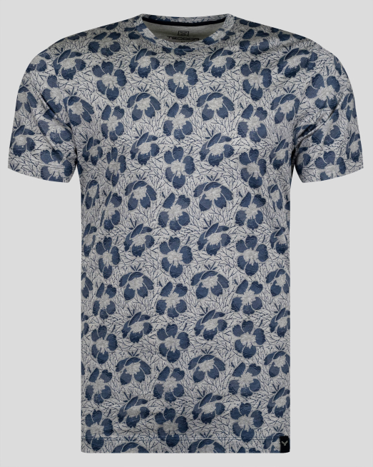'ФЛОРАЛНА ТЕНИСКА В СИВО И СИНЬО ОТ ДВОЙНО МЕРСЕРИЗИРАН ПАМУК