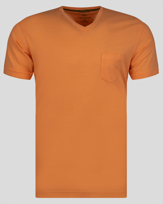 'ОРАНЖЕВА ТЕНИСКА С ЛЕНЕН ЕФЕКТ И ДЖОБ