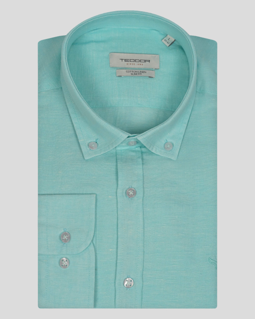 'ТЮРКОАЗЕНА РИЗА ОТ ЛЕН С ТОНАЛНО ЛОГО