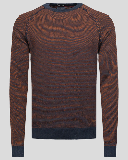 'ДВУЦВЕТЕН БИЕ ПУЛОВЕР В ТЪМНО СИНЬО И ОРАНЖЕВО ОТ PREMIUM ПАМУК 