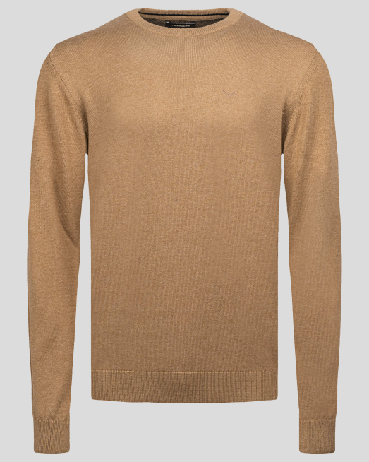 ' МЕЛАНЖИРАН ПУЛОВЕР С ТОНАЛНА БРОДЕРИЯ ЛОГО В ЦВЯТ КАМЕЛ 