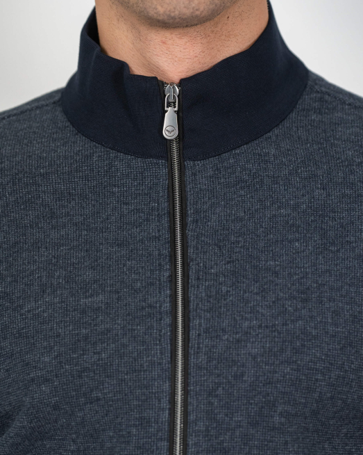 'СИН МЕЛАНЖИРАН СУИТШЪРТ С ГАРНИТУРА ВЕЛУР И МЕТАЛНО ЛОГО