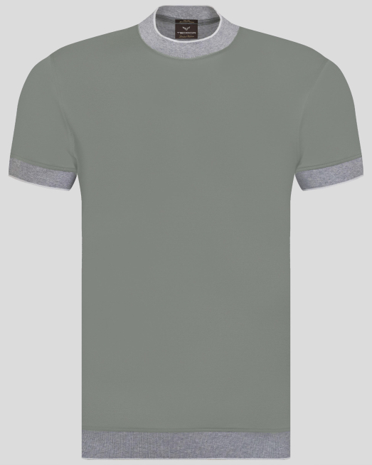 ' ТЕНИСКА С КОНТРАСТИ ОТ ДВОЙНО МЕРСЕРИЗИРАН ПАМУК В ЦВЯТ КАКИ