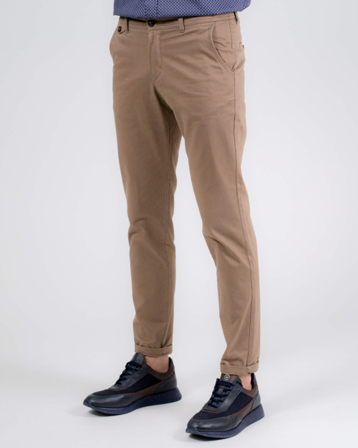 'БЕЖОВ ВТАЛЕН ПАНТАЛОН ОТ ПЛЪТЕН ПАМУЧЕН ГАБАРДИН С ЕЛАСТАН