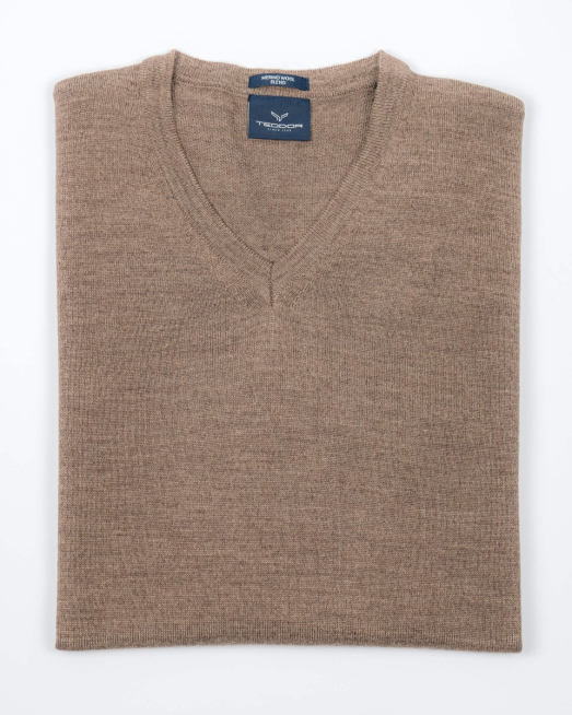 'ПУЛОВЕР ШПИЦ ДЕКОЛТЕ В КАФЯВ МЕЛАНЖ