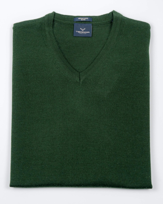 'ТЪМНО ЗЕЛЕН ПУЛОВЕР ОТ ФИНА ВЪЛНА МЕРИНО