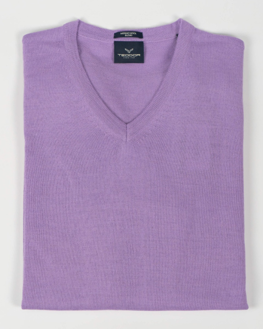 'БАЗОВ ПУЛОВЕР ОТ ФИНА ВЪЛНА МЕРИНО В ЦВЯТ ЛИЛА