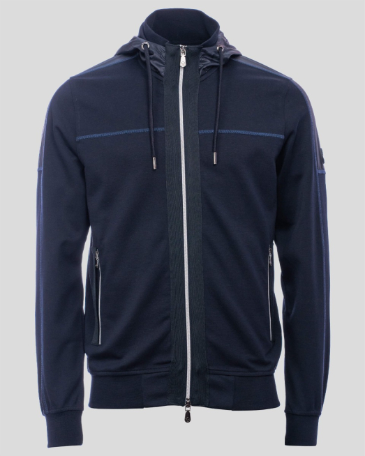 'ТЪМНО СИН СУИТЧЪР ОТ ПАМУК SUPIMA С ГАРНИТУРИ ОТ ТЕХНОЛОГИЧЕН ПЛАТ