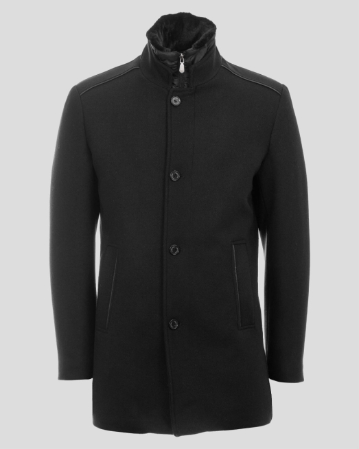 'ЧЕРНО ПАЛТО ОТ ВЪЛНА И КАШМИР С ПОДВИЖЕН ЕЛЕК