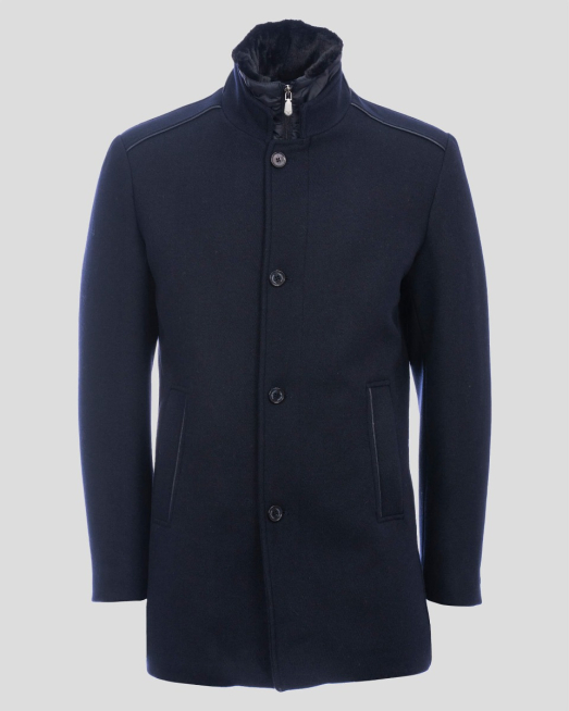 'ТЪМНО СИНЬО ПАЛТО ОТ ВЪЛНА И КАШМИР С ПОДВИЖЕН ЕЛЕК