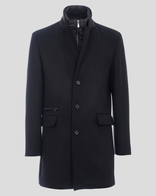 'ЧЕРНО ПАЛТО СРЕДНА ДЪЛЖИНА С ПОДВИЖЕН ЕЛЕК