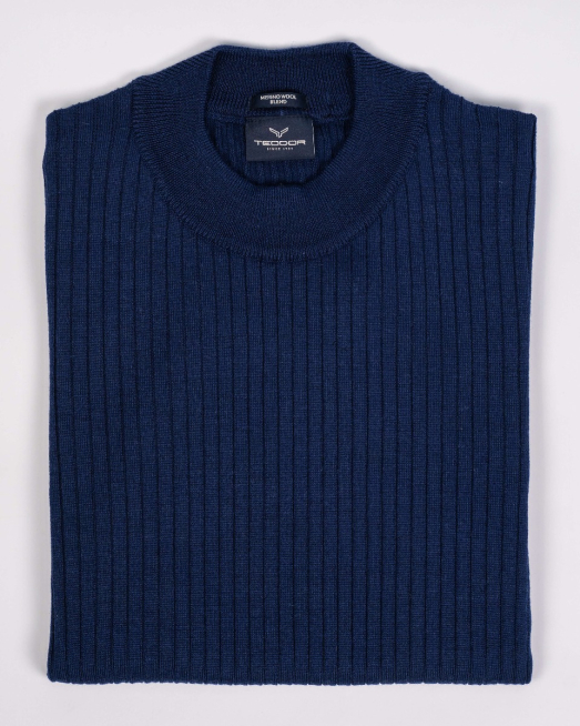 'ПОЛУПОЛО С ЕЛАСТИЧНА ПЛЕТКА В ДЕНИМ СИН ЦВЯТ