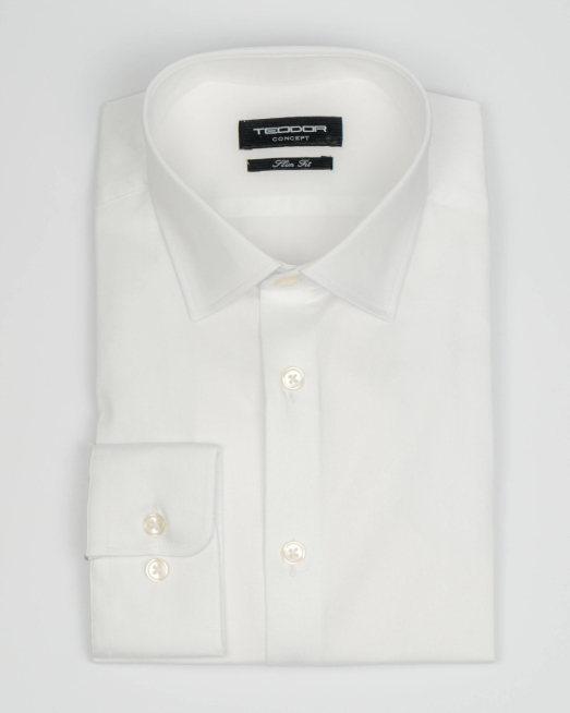 'КЛАСИЧЕСКА БЯЛА РИЗА ОТ ФИН ПАМУЧЕН ГАБАРДИН С ЕЛАСТАН