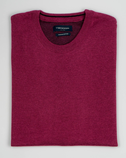 'БАЗОВ ПАМУЧЕН ПУЛОВЕР В ЦВЯТ ЦИКЛАМА