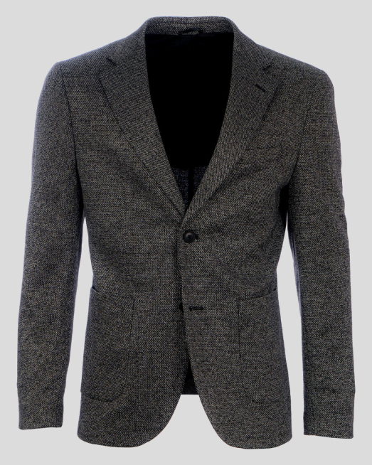 'ЧЕРНО ТРИКОТАЖНО САКО С МЕЛАНЖИРАН ЕФЕКТ И ВЪНШНИ ДЖОБОВЕ