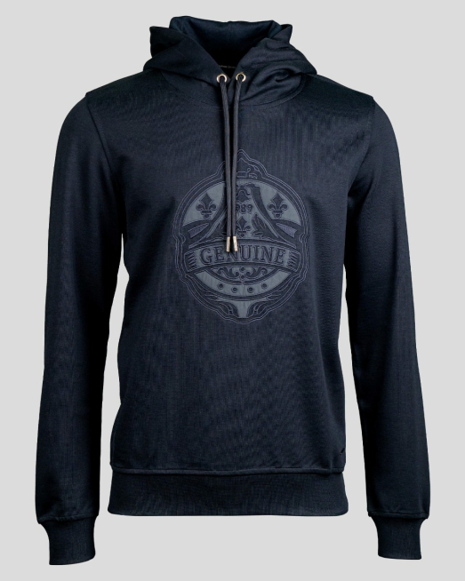 'ТЪМНОСИН СУИТЧЪР С КАЧУЛКА ОТ ВИСОКОКАЧЕСТВЕН ПАМУК PIMA