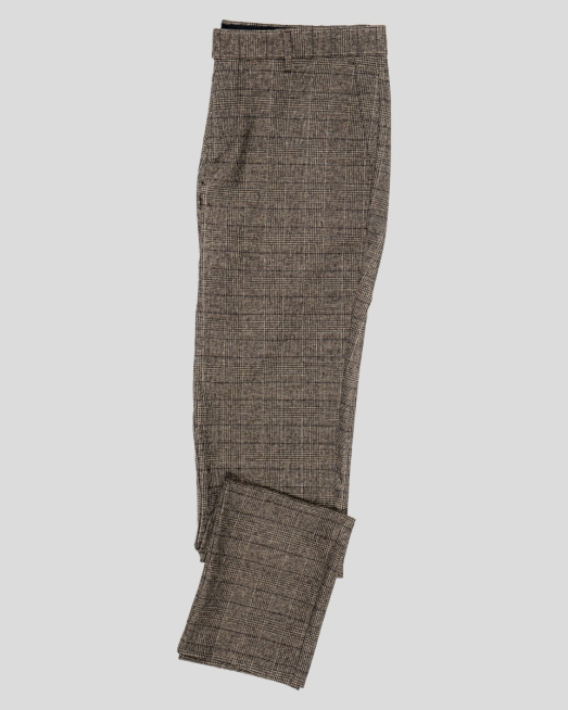 'КАФЯВ КАРИРАН ПАНТАЛОН ОТ ФИНА ВЪЛНА С ЕЛАСТАН