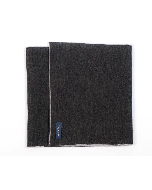 'ДВУЛИЦЕВ ВЪЛНЕН  ШАЛ С ЛОГО В ЦВЯТ АНТРАЦИТ И СВЕТЛО СИВ