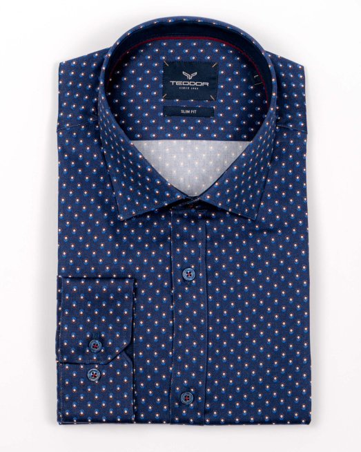 'ТЪМНО СИНЯ ВТАЛЕНА РИЗА В ДИГИТАЛЕН ПРИНТ