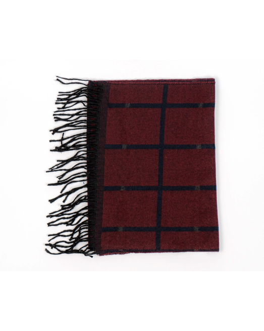 'ДВУЛИЦЕВ ШАЛ С РЕСНИ В ТЪМНОСИН И ЦВЯТ БОРДО