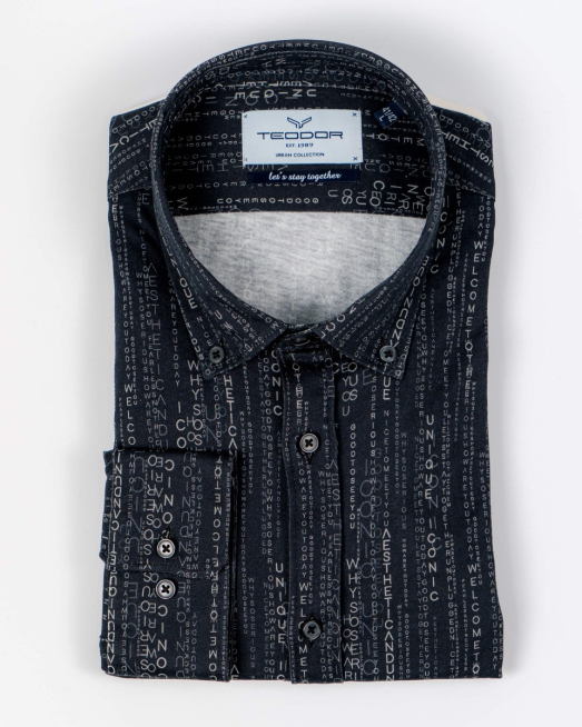 'ЧЕРНА ЕЖЕДНЕВНА РИЗА ОТ ПАМУЧНО ТРИКО В ПРИНТ