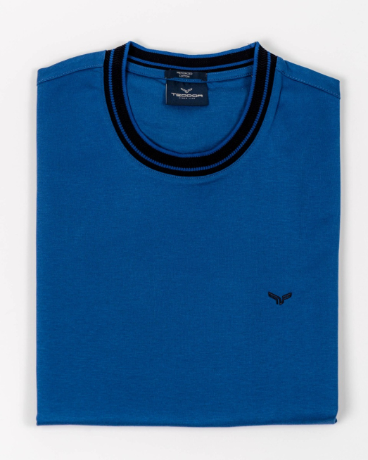 'СИНЯ ТРИКОТАЖНА БЛУЗА С КОНТРАСТНИ ЕЛЕМЕНТИ