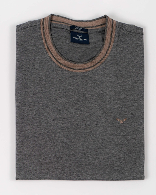 'ТРИКОТАЖНА БЛУЗА В СИВ МЕЛАНЖ С КОНТРАСТНИ ЕЛЕМЕНТИ