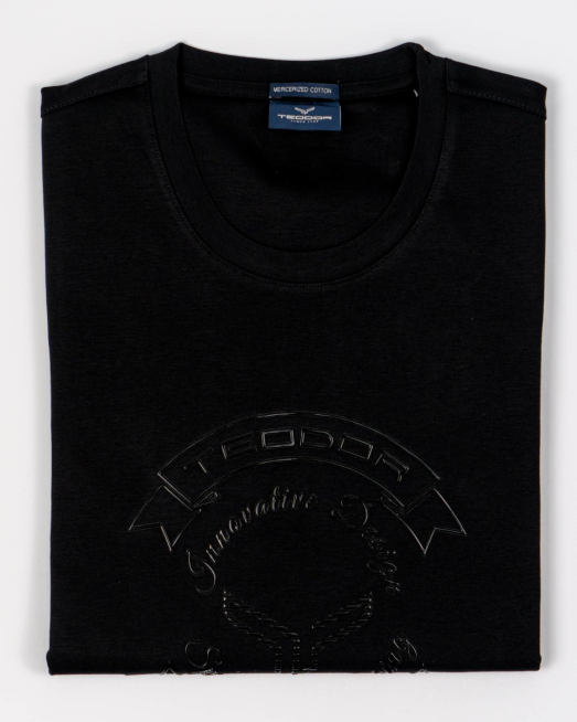 'ЧЕРНА БЛУЗА ОТ МЕРСЕРИЗИРАН ПАМУК С РЕЛЕФЕН ПРИНТ ГЕРБ 