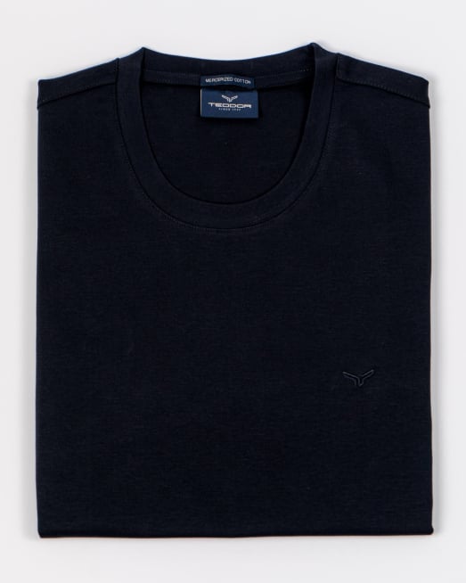 'ТЪМНО СИНЯ ТРИКОТАЖНА БЛУЗА ОТ МЕРСЕРИЗИРАН ПАМУК