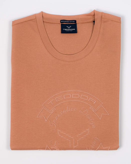 'БЛУЗА ОТ МЕРСЕРИЗИРАН ПАМУК С РЕЛЕФЕН ПРИНТ ГЕРБ В БЕЖОВ ЦВЯТ