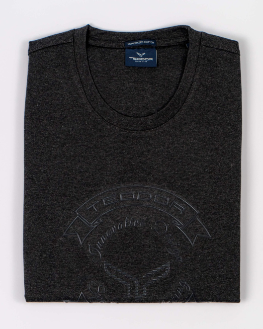 'БЛУЗА ОТ МЕРСЕРИЗИРАН ПАМУК С РЕЛЕФЕН ПРИНТ ГЕРБ В ЦВЯТ АНТРАЦИТ