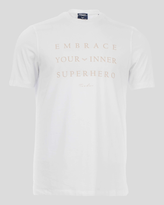 'БЯЛА ТЕНИСКА ОТ ПАМУК С ЕЛАСТАН С ПРИНТ