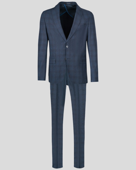 'ТЪМНО СИН КАРИРАН  КОСТЮМ ВЪВ ФИНА ПАНАМЕНА СТРУКТУРА 